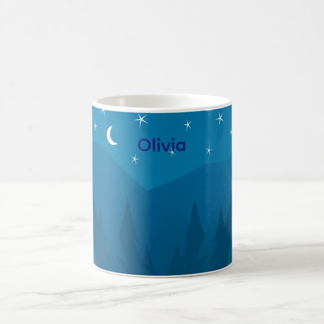 Caneca De Café Custom Name, Stars Moon above Mountains Mug (Centro)