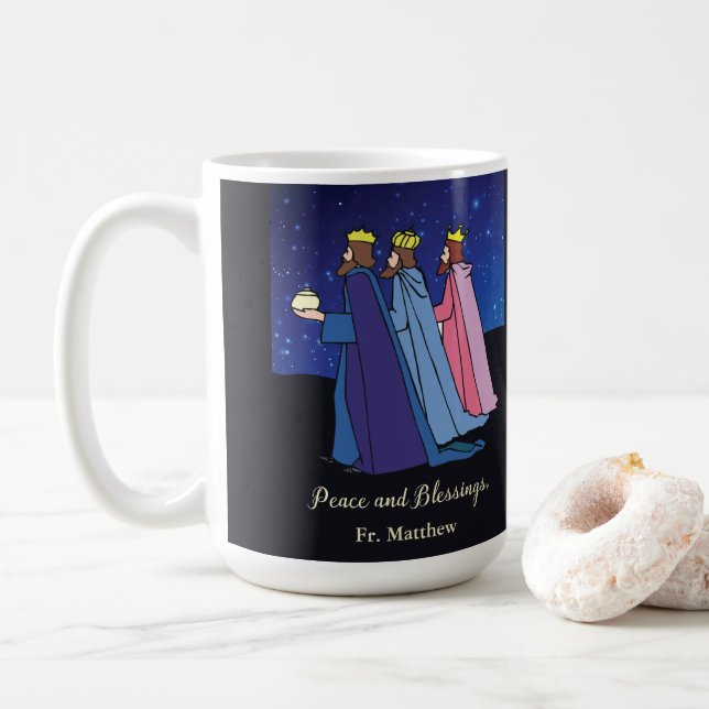 Caneca De Café Custom Name Title, Christmas Wishes Three Kings (Com Donut)