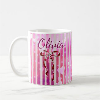 Caneca De Café Custom Name Valentine Mug | Personalized Pink Hear