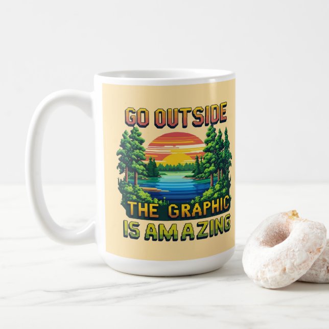Caneca De Café Custom Outdoor Nature Scene Pixel Art Graphic  (Com Donut)