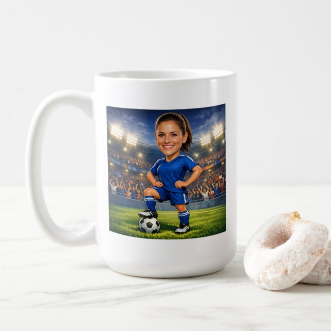 Caneca De Café Custom Photo-Face Soccer/Football Star Caricature (Com Donut)