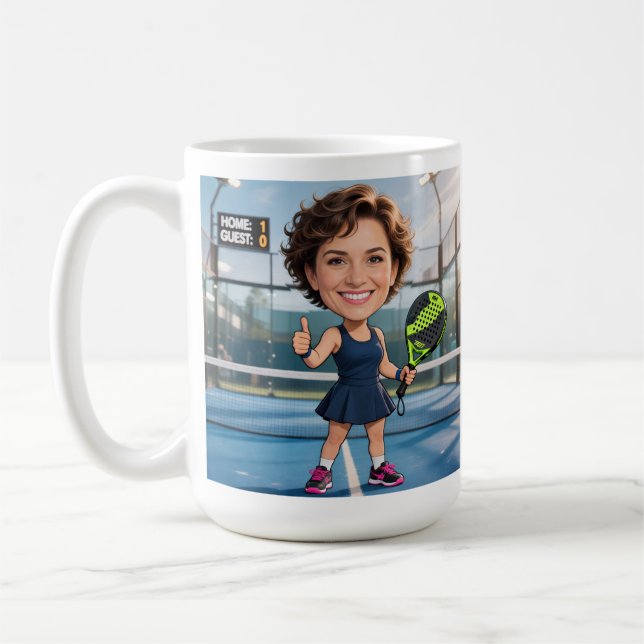 Caneca De Café Custom Photo Head Padel/Pickleball Player Caricatu (Esquerda)