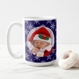 Caneca De Café Custom Photo Santa Baby Snowflakes & Blue BKGRD