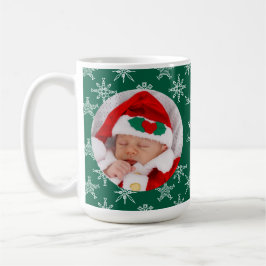 Caneca De Café Custom Photo Santa Baby Snowflakes & Green Paper
