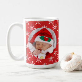 Caneca De Café Custom Photo Santa Baby Snowflakes & Red BKGRD