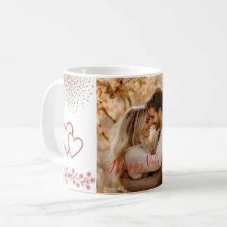 Caneca De Café Custom Photo Valentine's Day Red Hearts & Florals