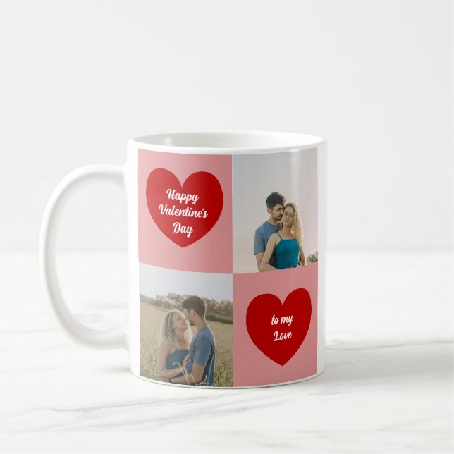 Caneca De Café Custom Photos Hearts Graphic Valentine's Day (Esquerda)