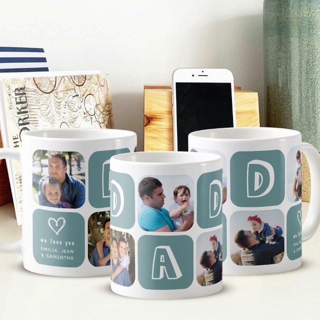Caneca De Café Custom Picture Photo Collage for Dad Gift Green (Criador carregado)