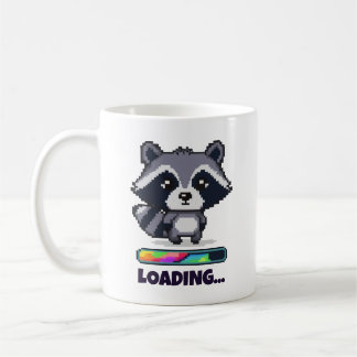 Caneca De Café Custom Pixel Raccoon Loading Bar Funny