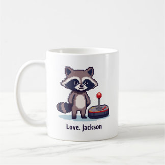 Caneca De Café Custom Pixel Raccoon With Joystick