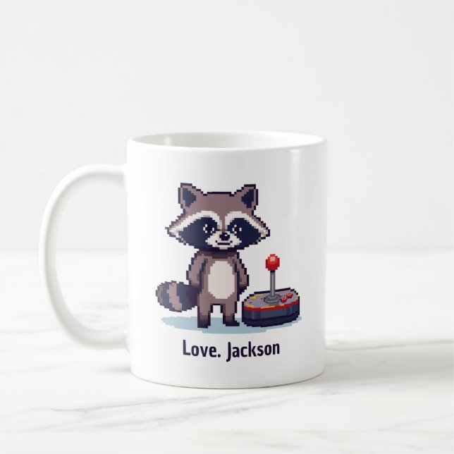 Caneca De Café Custom Pixel Raccoon With Joystick (Esquerda)