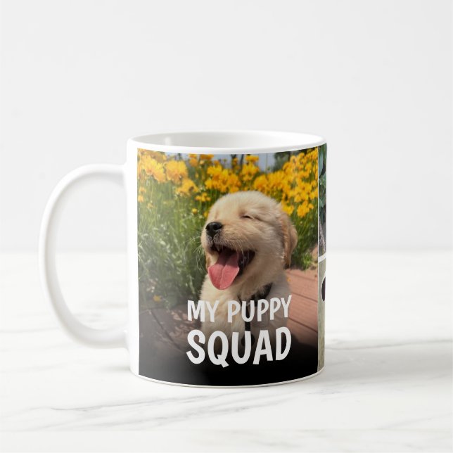 Caneca De Café Custom Puppy Squad Photo Collage Design (Esquerda)