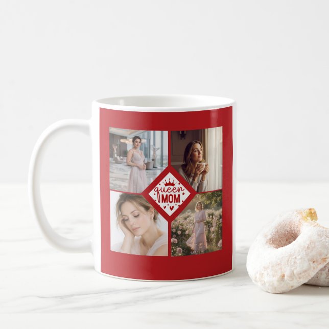Caneca De Café Custom Queen Mom Photo Collage Keepsake (Com Donut)