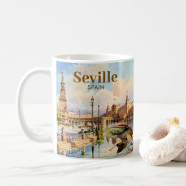 Caneca De Café Custom Seville Spain Plaza de Espana Watercolor