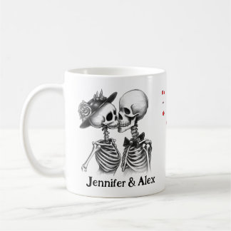 Caneca De Café Custom Skeleton Couple Names Personalized