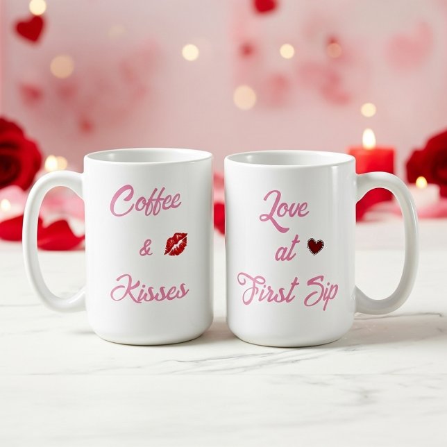 Caneca De Café Custom Text Coffee and Kisses Valentine's Day Gift (Criador carregado)