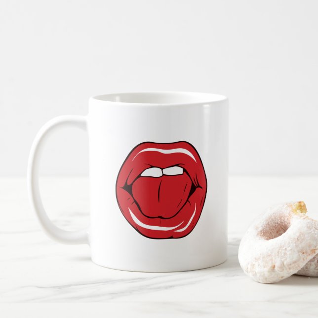 Caneca De Café Custom Text Funny Red Lips Cartoon Mouth (Com Donut)