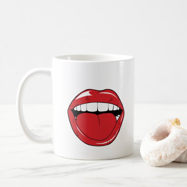 Caneca De Café Custom Text Funny Red Lips Cartoon Mouth (Com Donut)