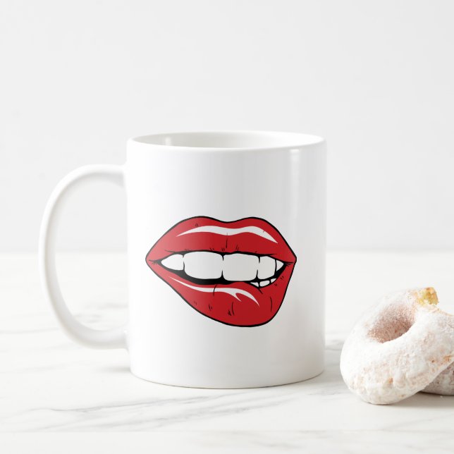 Caneca De Café Custom Text Funny Red Lips Cartoon Mouth (Com Donut)