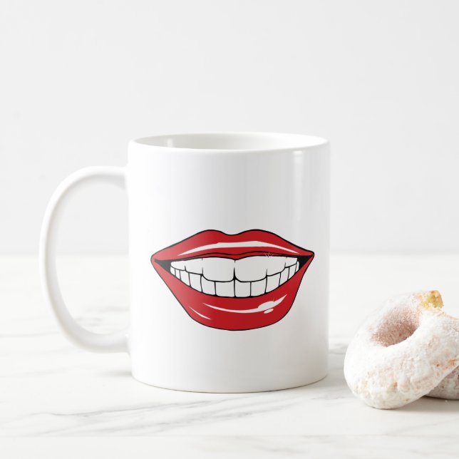 Caneca De Café Custom Text Funny Red Lips Cartoon Mouth (Com Donut)
