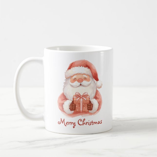 Caneca De Café Custom Text Funny Santa Claus With Gift (Esquerda)