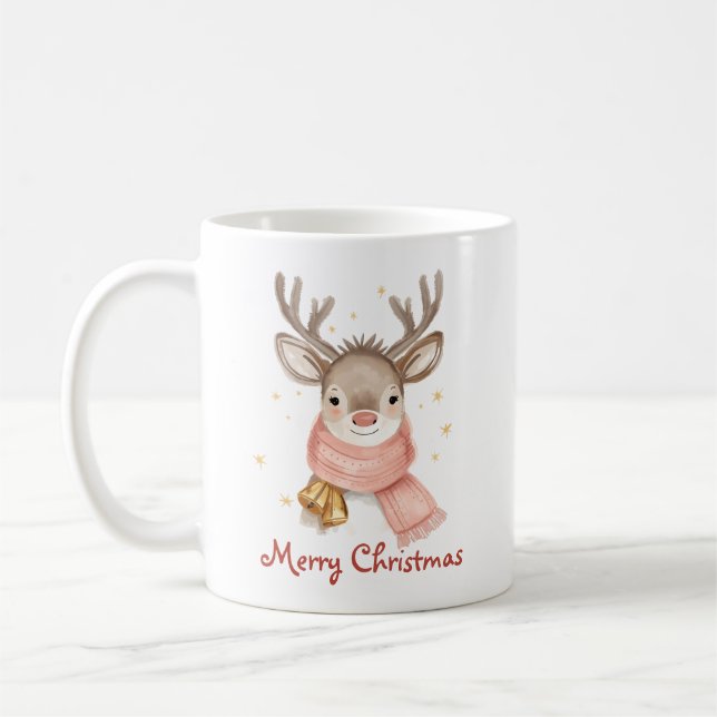 Caneca De Café Custom Text Reindeer Wearing A Pink Scarf (Esquerda)