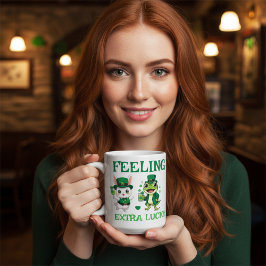 Caneca De Café Custom Text St. Patrick's Day Frog and Bunny