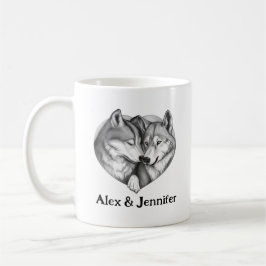 Caneca De Café Custom Wolf Couple Names Personalized