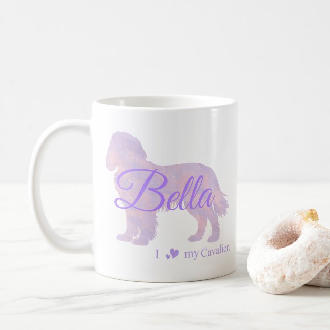 Caneca De Café Customizable Pastel Purple Cavalier King Charles   (Com Donut)