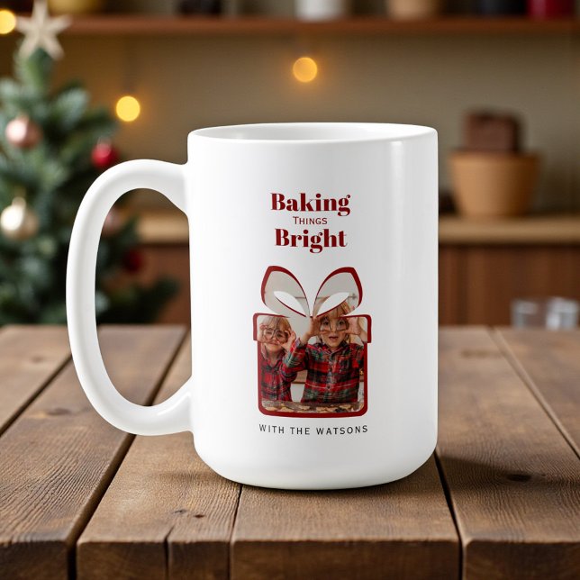 Caneca De Café Customizable Red Christmas Photo Mug (Criador carregado)
