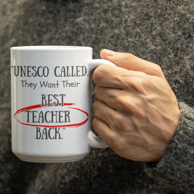 Caneca De Café Customizable UNESCO asking for their Bestteachers  (Criador carregado)
