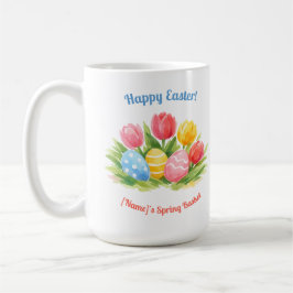 Caneca De Café Customizable Whimsical Easter Tulips & Eggs Design