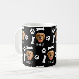 Caneca De Café Customized Dog Pet Photo & Name Black