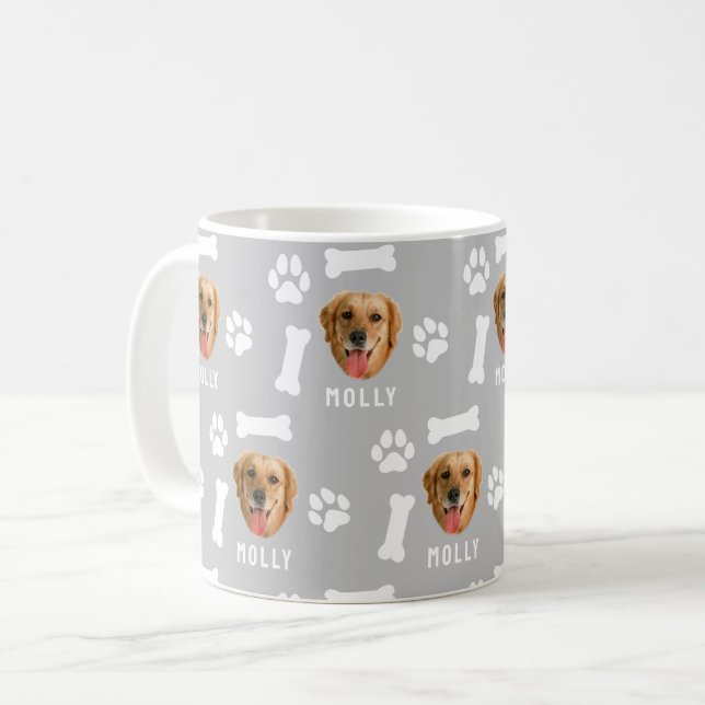 Caneca De Café Customized Dog Pet Photo & Name Gray (Frente Esquerda)