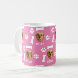 Caneca De Café Customized Dog Pet Photo & Name Pink