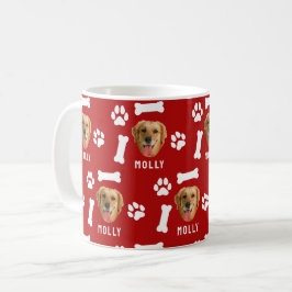 Caneca De Café Customized Dog Pet Photo & Name Red
