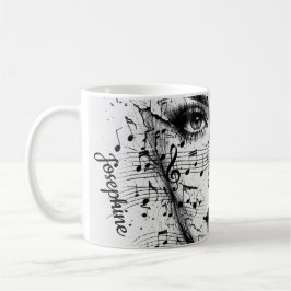 Caneca De Café Customized Music Sheet Face Art Black White Artist