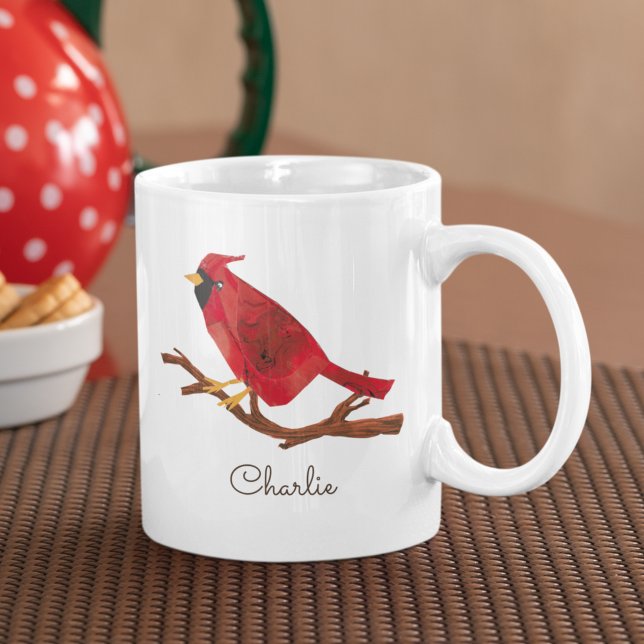 Caneca De Café Cuta Cardinal De Norte Vermelho Retroativo, Inspir (This red Northern Cardinal mug features my own retro-inspired original collage art, using cut paper.)