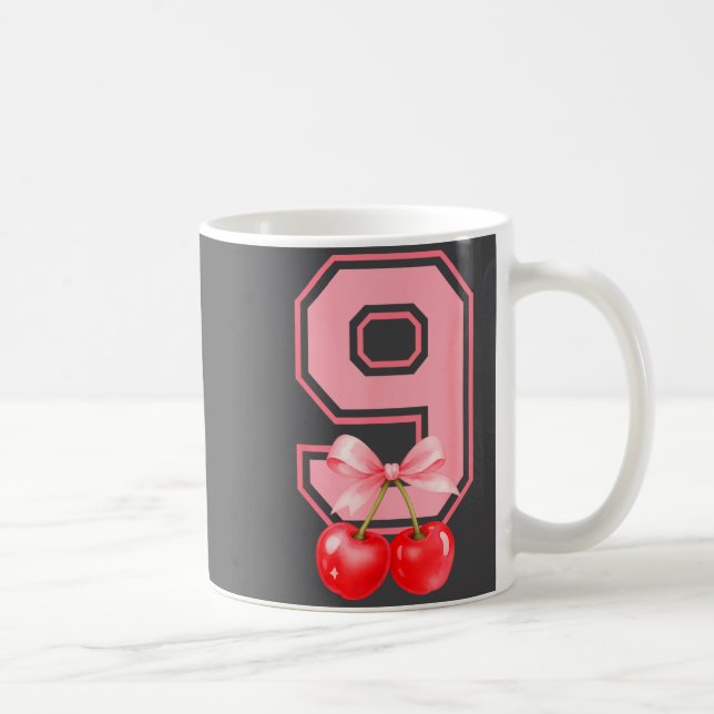 Caneca De Café Cute 9th Birthday Girl Nk Cherry Coquette Bow 9 Ye (Direita)