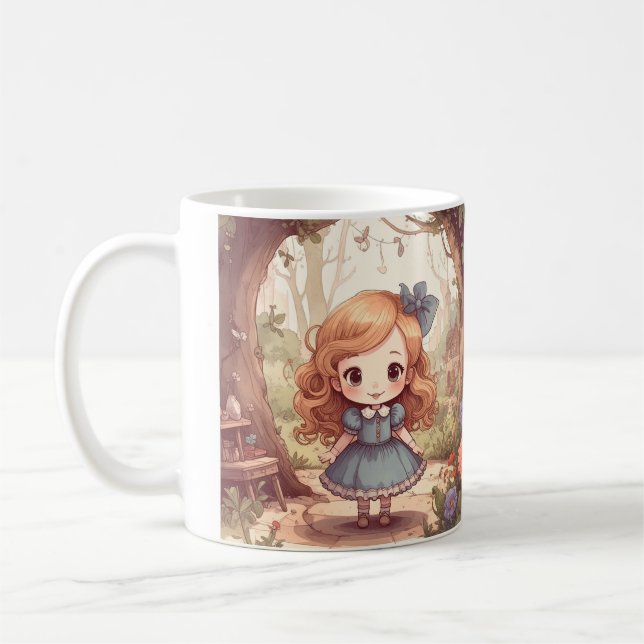 Caneca De Café Cute Alice in Wonderland Whimsical Woodland Art (Esquerda)