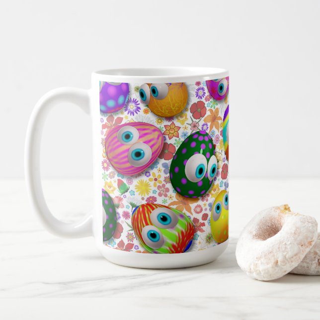 Caneca De Café Cute and Funny Easter Eggs Cartoon (Com Donut)