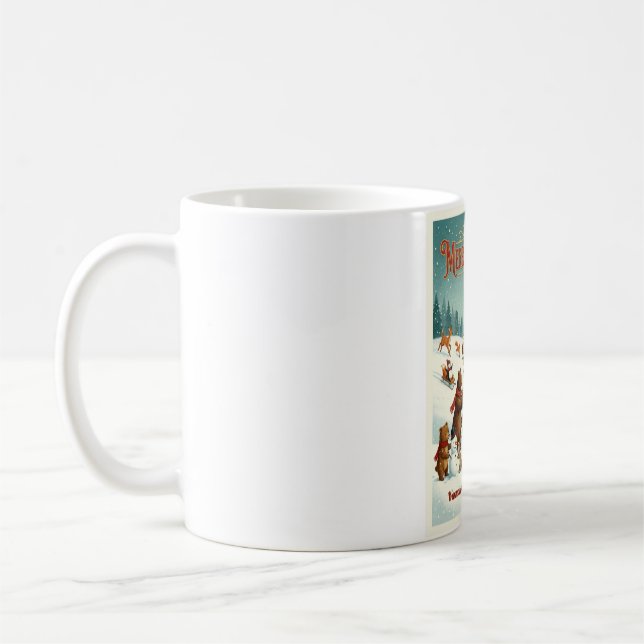 Caneca De Café Cute Animals Celebrating Christmas in Snow (Esquerda)