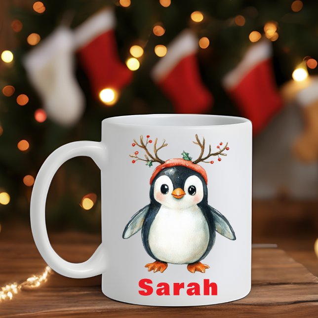 Caneca De Café Cute Antlers Penguin Holiday Coffee Mug (Cute Antlers Penguin Holiday Coffee Mug)