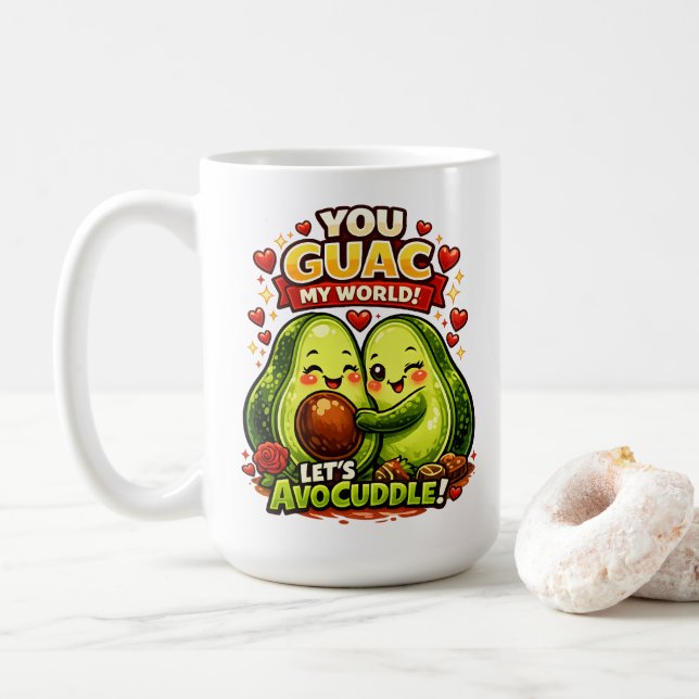 Caneca De Café Cute Avocado Valentine’s Love Design, kawaii Love (Com Donut)