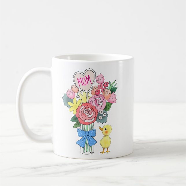 Caneca De Café Cute Baby Duck with Pretty Flowers Mother gift (Esquerda)