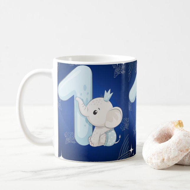 Caneca De Café Cute Baby Elephant First Birthday (Com Donut)
