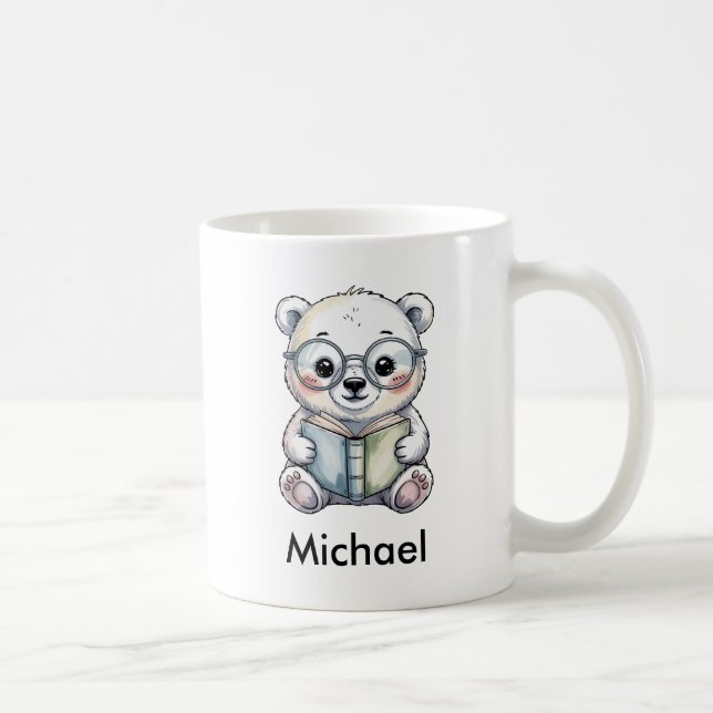 Caneca De Café Cute Baby Polar Bear Reading a Book (Direita)