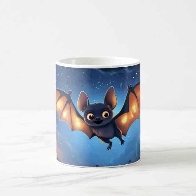 Caneca De Café cute bat flying at night under a starry and cloudy (Centro)