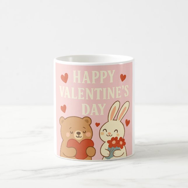 Caneca De Café Cute Bear & Bunny Valentine's Day Mug – Pink Heart (Centro)