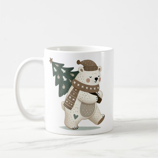 Caneca De Café Cute Bear with Christmas Tree Drawing  (Esquerda)